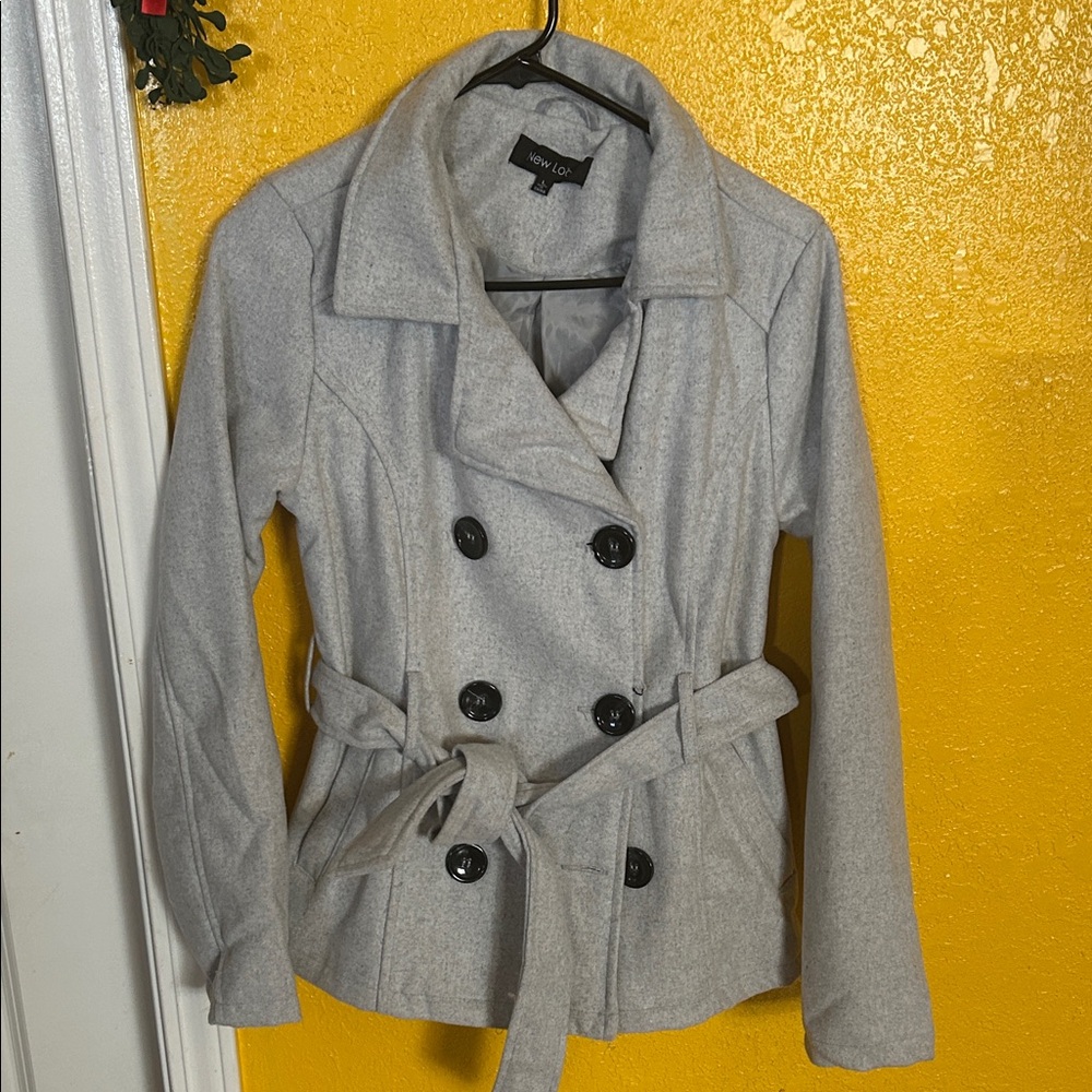 New Look Light Gray Double-Breasted Pea Coat